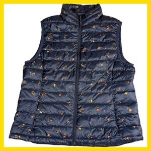 TSLA Floral Print Quilted Puffer Vest Women's Large Navy‎ Lightweight